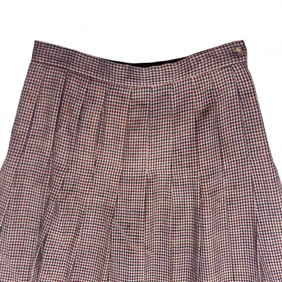 L.L. Bean Vintage 80s USA  Made Houndstooth Brown Wool Pleated Midi Skirt 14 - Picture 3 of 7